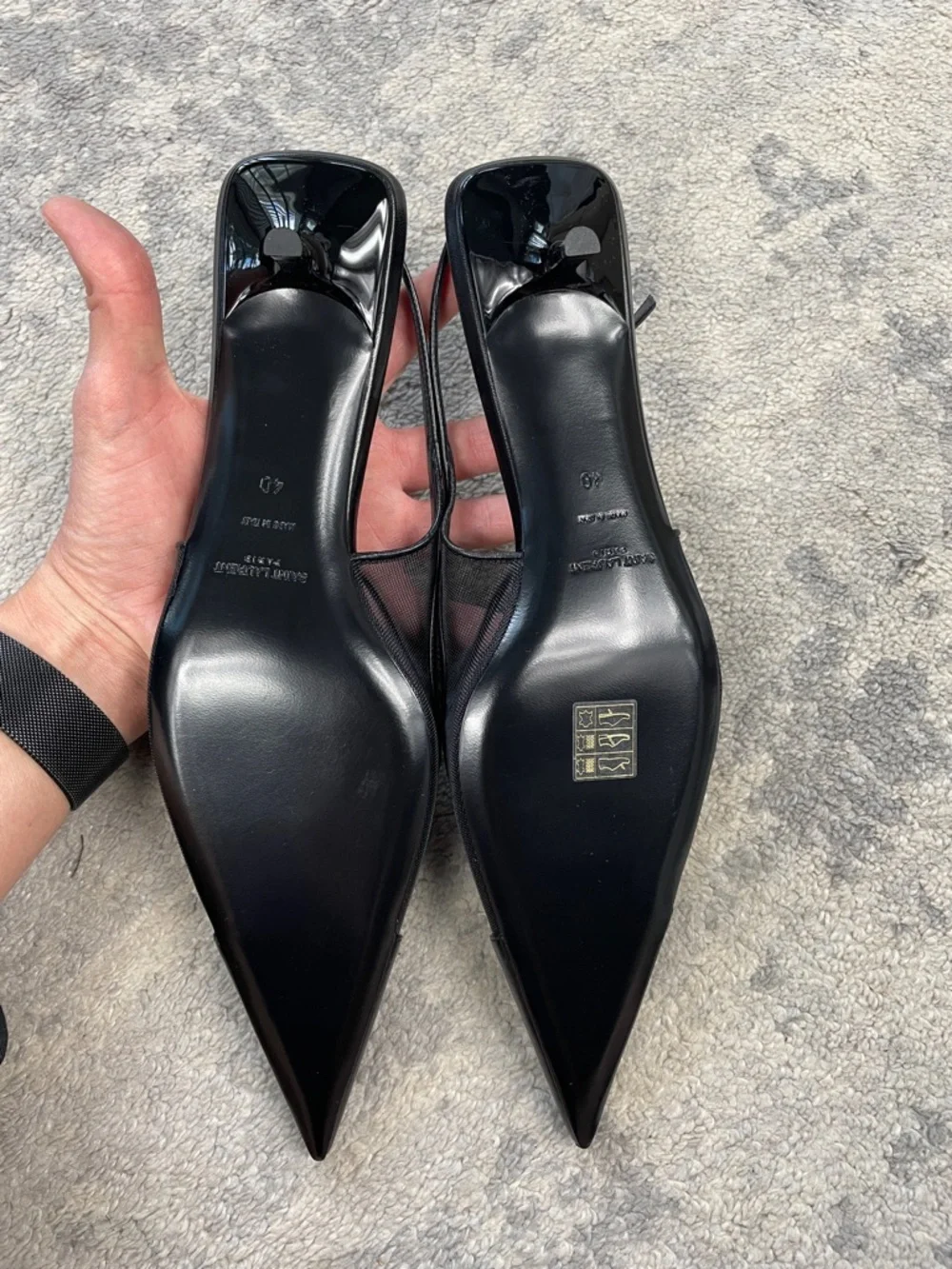 NIB Saint Laurent Oxalis Slingback Pumps Leather Mesh Kitten Heel Pointed Toe 40 - Picture 14 of 16